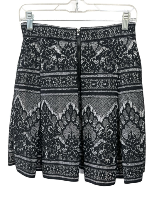 Maje Size 2 Black & White Missing Fabric Tag Lace Overlay Pleated Back Zip Skirt Black & White / 2