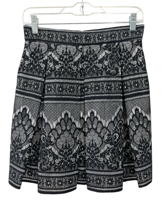 Maje Size 2 Black & White Missing Fabric Tag Lace Overlay Pleated Back Zip Skirt Black & White / 2