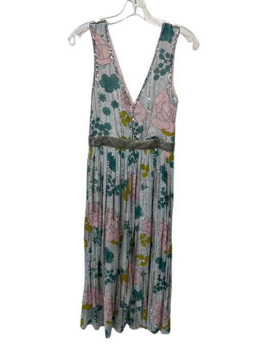 By Anthropologie Size 0 Blue, Pink & Green Viscose Beaded & Sequined Dress Blue, Pink & Green / 0