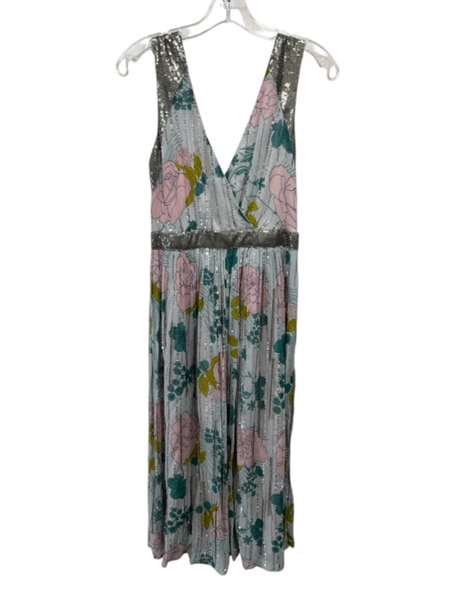 By Anthropologie Size 0 Blue, Pink & Green Viscose Beaded & Sequined Dress Blue, Pink & Green / 0