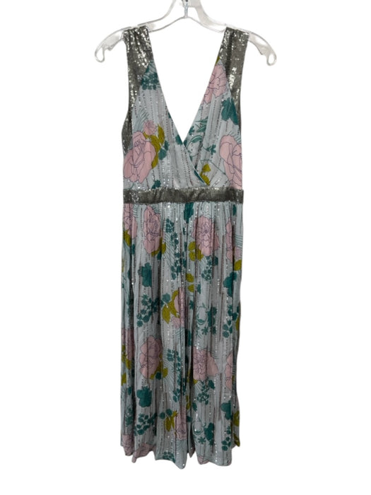 By Anthropologie Size 0 Blue, Pink & Green Viscose Beaded & Sequined Dress Blue, Pink & Green / 0