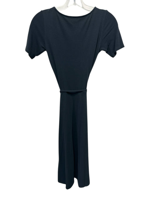 Vince Size XS Black Cotton Short Sleeve Square Neck Tie Waist Dress Black / XS