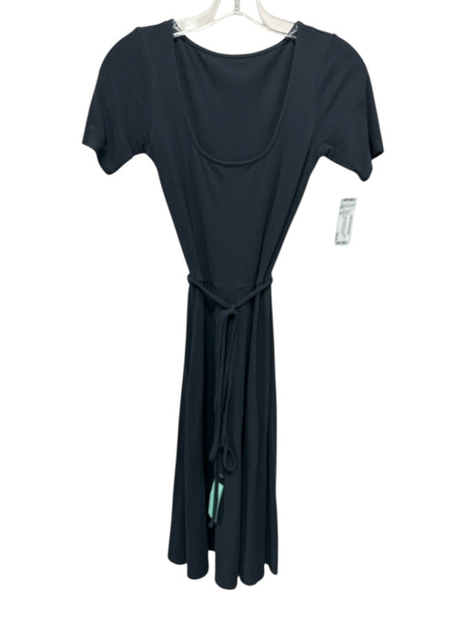 Vince Size XS Black Cotton Short Sleeve Square Neck Tie Waist Dress Black / XS