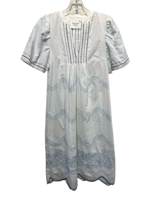 Hyacinth House Size XXS White, Blue & navy Cotton Blend Embroidered V Neck Dress White, Blue & navy / XXS