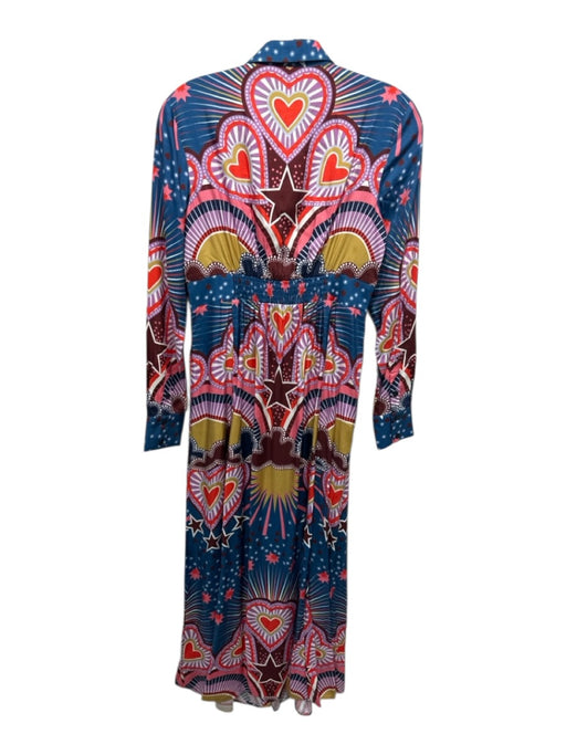 Boden Size 0 Blue & Pink Viscose Long Sleeve Hearts & Stars Button Front Dress Blue & Pink / 0