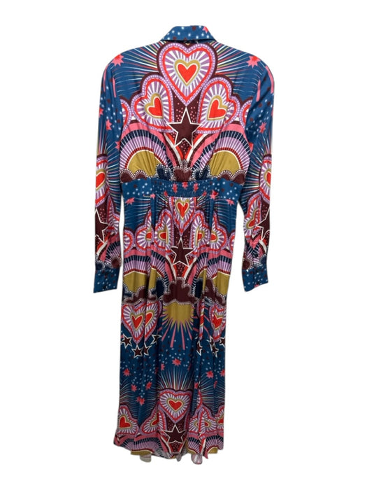 Boden Size 0 Blue & Pink Viscose Long Sleeve Hearts & Stars Button Front Dress Blue & Pink / 0
