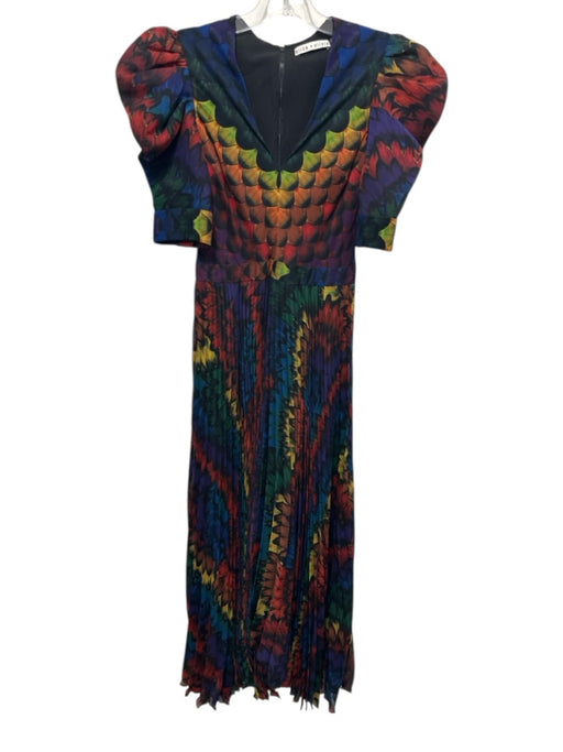 Alice + Olivia Size 0 Black & Multi Polyester Feather Print 1/2 Sleeve Dress Black & Multi / 0