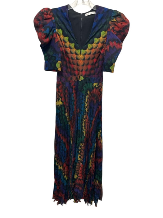 Alice + Olivia Size 0 Black & Multi Polyester Feather Print 1/2 Sleeve Dress Black & Multi / 0