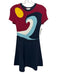 Red Valentino Size XS Navy Blue & Red Viscose Blend Ribbed Knit Sun & Wave Dress Navy Blue & Red / XS