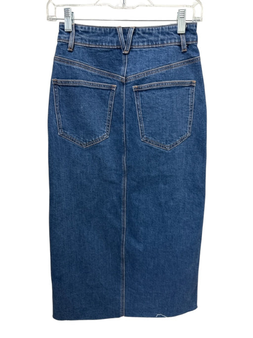Veronica Beard Jeans Size 00 Medium Wash Cotton Blend Denim Raw Hem Midi Skirt Medium Wash / 00