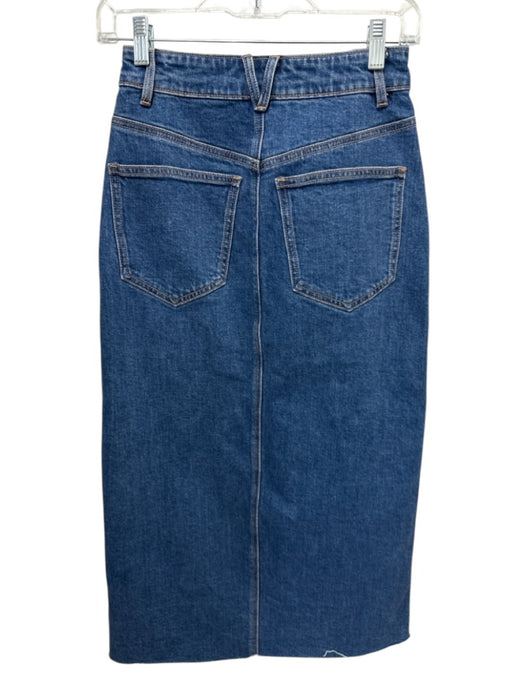 Veronica Beard Jeans Size 00 Medium Wash Cotton Blend Denim Raw Hem Midi Skirt Medium Wash / 00