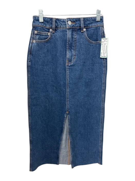 Veronica Beard Jeans Size 00 Medium Wash Cotton Blend Denim Raw Hem Midi Skirt Medium Wash / 00