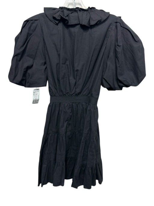 Love The Label Size XS Black Cotton Short Puff Sleeve Wrap Ruffle Detail Dress Black / XS