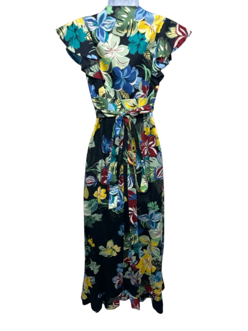 Alexis Size XS Black & Multi Cotton Botanical Print Ruffle Cap Sleeve Wrap Dress Black & Multi / XS