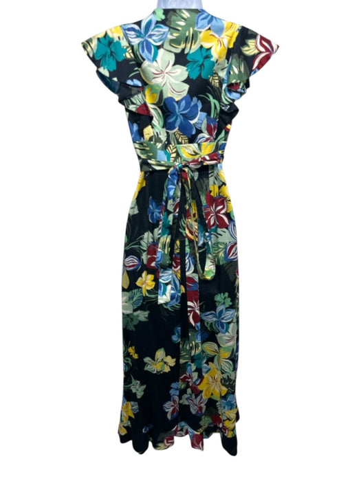 Alexis Size XS Black & Multi Cotton Botanical Print Ruffle Cap Sleeve Wrap Dress Black & Multi / XS
