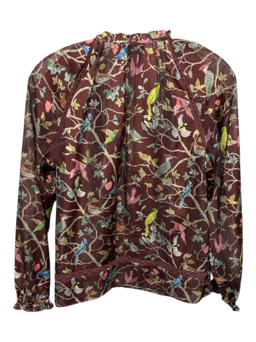 Point Sur Size XXS Brown & Multi Polyester Blend Metallic Thread V Neck Top Brown & Multi / XXS
