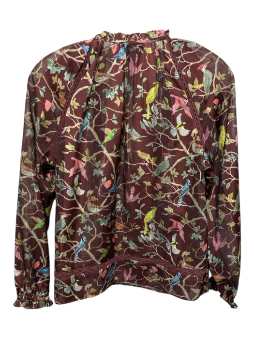Point Sur Size XXS Brown & Multi Polyester Blend Metallic Thread V Neck Top Brown & Multi / XXS