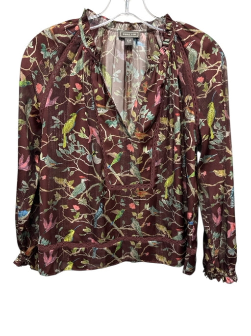 Point Sur Size XXS Brown & Multi Polyester Blend Metallic Thread V Neck Top Brown & Multi / XXS