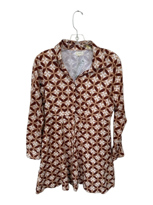 Livro Size XS Orange & cream Cotton Collar Button Down Long Sleeve Floral Dress Orange & cream / XS
