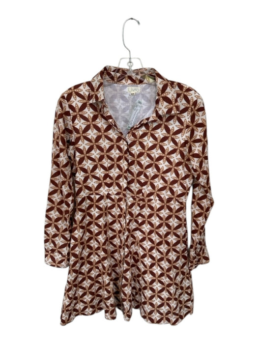 Livro Size XS Orange & cream Cotton Collar Button Down Long Sleeve Floral Dress Orange & cream / XS