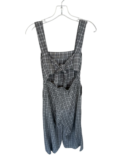 Entro Size M Grey & White Polyester Checkered Square Neck Maxi Tie Back Romper Grey & White / M