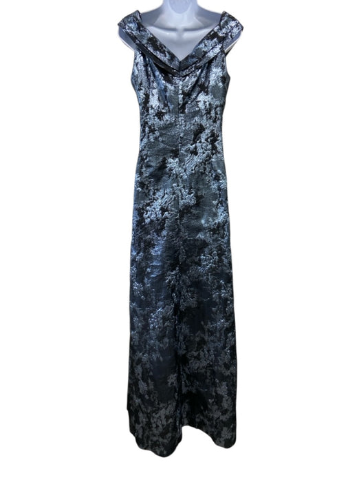 Rickie Freeman for Teri Jon Size 8 Silver & Black Polyester Off Shoulder Gown Silver & Black / 8