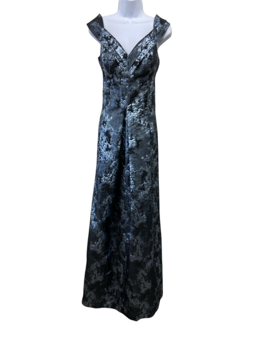Rickie Freeman for Teri Jon Size 8 Silver & Black Polyester Off Shoulder Gown Silver & Black / 8