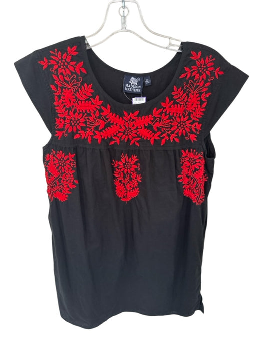 Madison Mathews Size XS Black & Red Cap Sleeve Floral Round Neck Dress Black & Red / XS