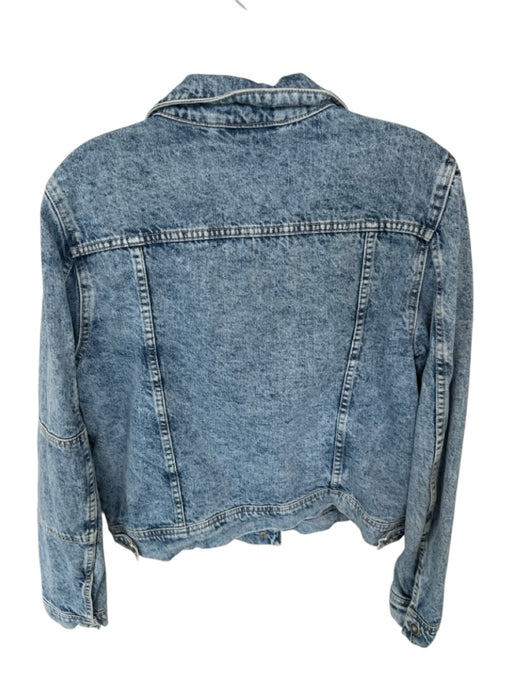 We The Free Size L Medium Wash Cotton Denim Collar Button Up Long Sleeve Jacket Medium Wash / L