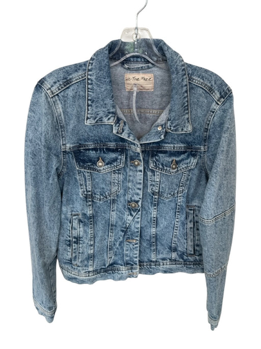 We The Free Size L Medium Wash Cotton Denim Collar Button Up Long Sleeve Jacket Medium Wash / L