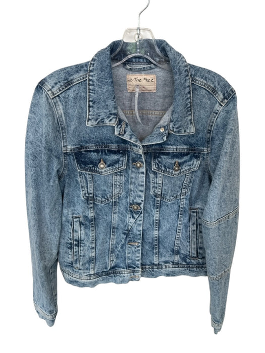 We The Free Size L Medium Wash Cotton Denim Collar Button Up Long Sleeve Jacket Medium Wash / L
