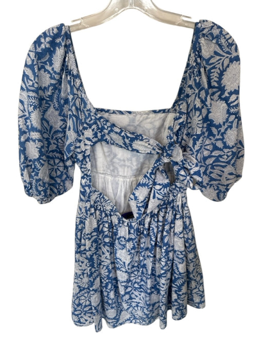 Madison Mathews Size S Blue & White Cotton Open Back Floral Mini Dress Blue & White / S