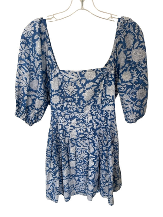 Madison Mathews Size S Blue & White Cotton Open Back Floral Mini Dress Blue & White / S