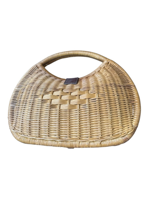 Jelavu Tan & Dark Brown Wicker Top Handle Basket Button Closure Hinge Purse Tan & Dark Brown / M
