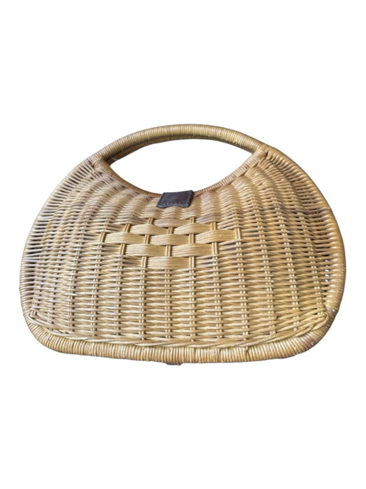 Jelavu Tan & Dark Brown Wicker Top Handle Basket Button Closure Hinge Purse Tan & Dark Brown / M