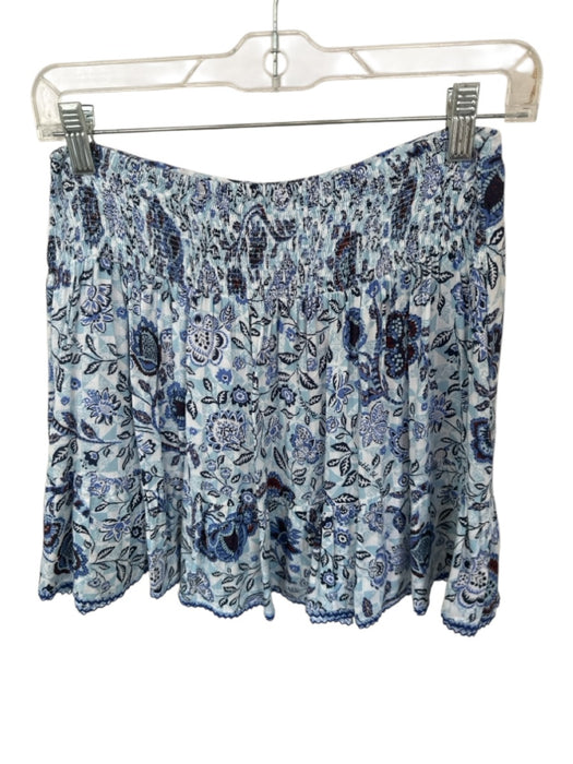 Poupette St. Barth Size S Blue Viscose Floral Knit Trim Scrunch Detail Skirt Blue / S
