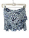 Poupette St. Barth Size S Blue Viscose Floral Knit Trim Scrunch Detail Skirt Blue / S