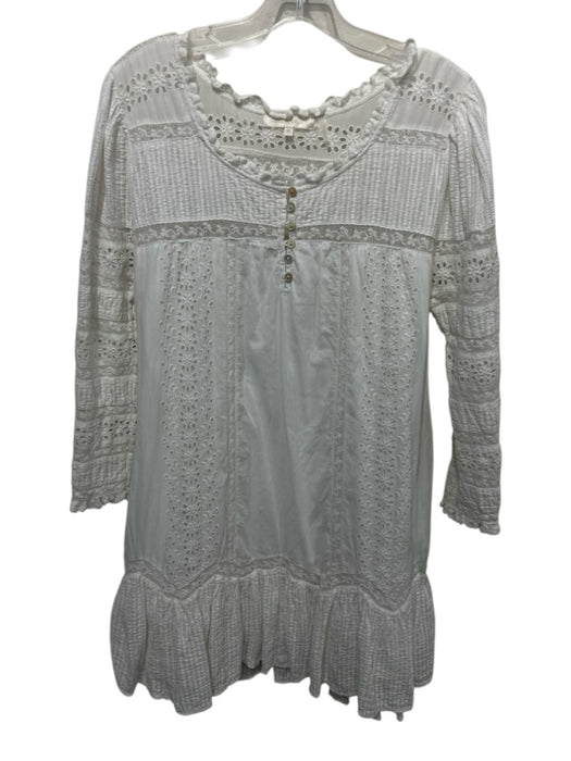 Loveshackfancy Size XL White Cotton Long Sleeve Lace design Buttons Dress White / XL