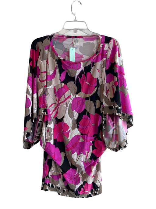 Trina Turk Size S Pink & Multi Nylon Batwing Sleeves Scoop Neck Dress Pink & Multi / S