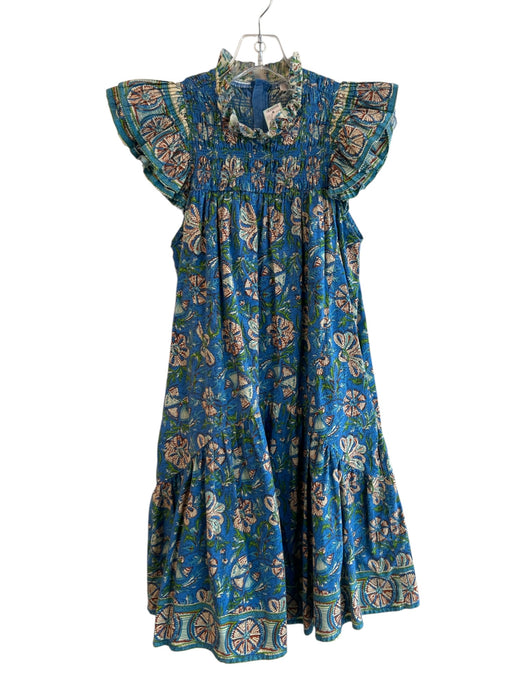 Love The Label Blue & Green Cotton Ruffle Cap Sleeve Paisley Empire Waist Dress Blue & Green