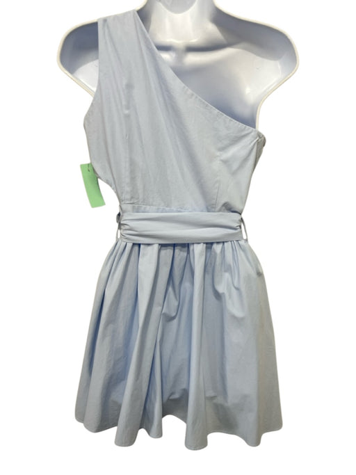 Showpo Size 4 Light Blue Cotton One Shoulder Gathered Waist Side Zip Dress Light Blue / 4
