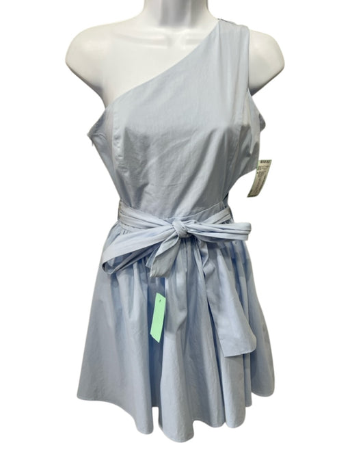 Showpo Size 4 Light Blue Cotton One Shoulder Gathered Waist Side Zip Dress Light Blue / 4
