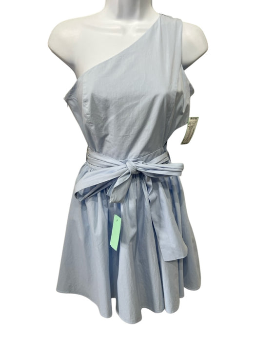 Showpo Size 4 Light Blue Cotton One Shoulder Gathered Waist Side Zip Dress — Labels Resale Boutique
