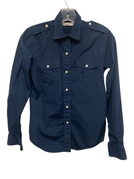 Ann Mashburn Size S Navy Cotton Collar Button Down pocket Long Sleeve Top Navy / S
