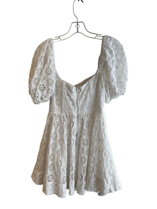 Bardot Size Small White Cotton Off Shoulder Back Zip Short Puff Sleeve Dress White / Small