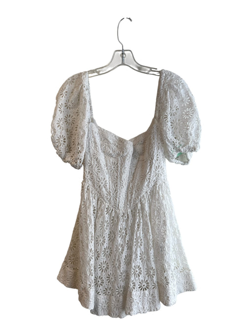 Bardot Size Small White Cotton Off Shoulder Back Zip Short Puff Sleeve Dress White / Small