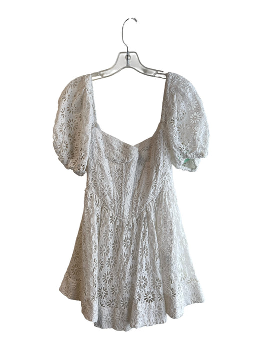 Bardot Size Small White Cotton Off Shoulder Back Zip Short Puff Sleeve Dress White / Small