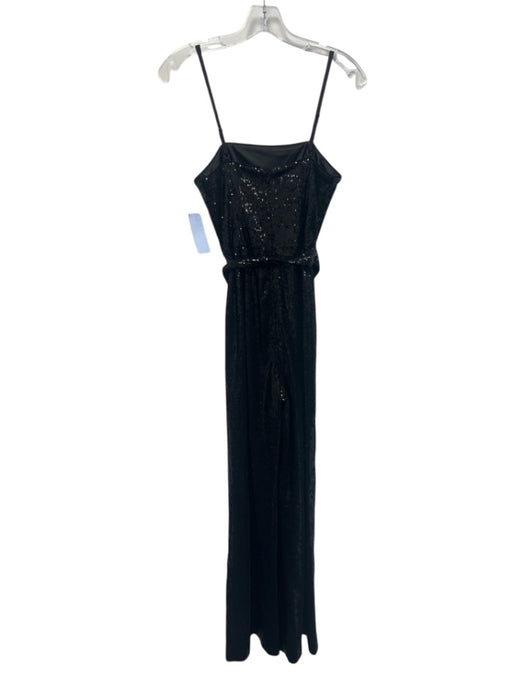 Gianni Bini Size 0 Black Polyester Spaghetti Strap Sequins Wide Leg Jumpsuit Black / 0