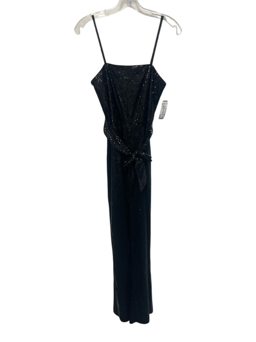Gianni Bini Size 0 Black Polyester Spaghetti Strap Sequins Wide Leg Jumpsuit Black / 0