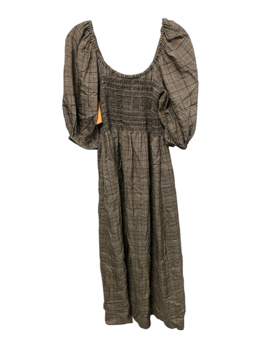 La Ligne Size S Brown, Tan & Cream Viscose Elastic Chest Puff Half Sleeve Dress Brown, Tan & Cream / S